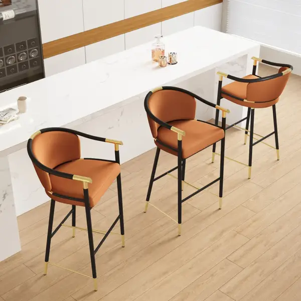 Craines Bar Height Bar Stool with Arms in Orange Upholstery Velvet - Image 2