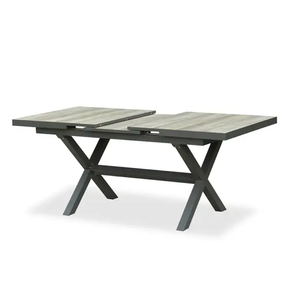 Mid Century Modern Rectangle 6 Person Extendable Outdoor Patio Dining Table Gray & Black - Image 8