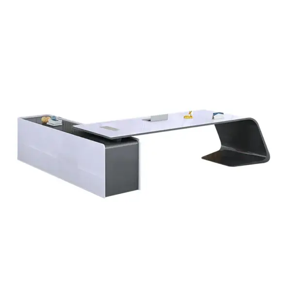 L-Shaped Right Hand Modern White Office Desk with Storage - Image 6