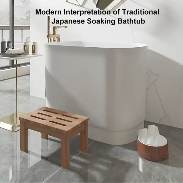 1000mm Modern Deep Oval Freestanding Matte White Stone Resin Japanese Soaking Bath - Image 9