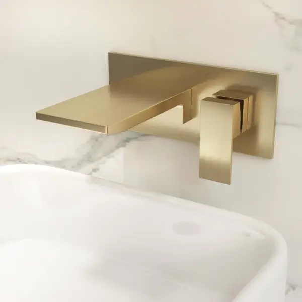 Sleek Brushed Gold Wall Mounted Single Lever Handle Waterfall Bathroom Basin Tap - Image 2