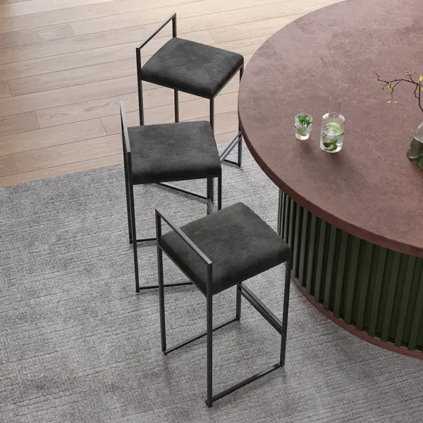 Set of 2 Modern Upholstered Black Velvet Bar Stool - Image 4