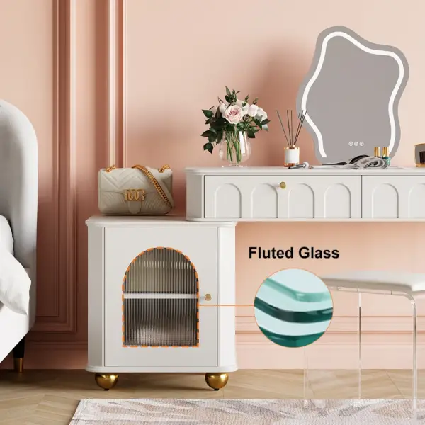 Modern White Makeup Vanity Set Dressing Table with Lighted Mirror & Cabinet & Stool - Image 3