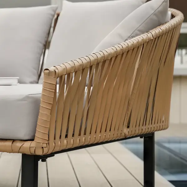 63" Rattan Outdoor Daybed with Grey Cushion Pillow Aluminum Frame - Image 5