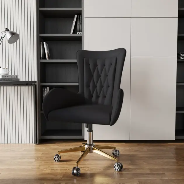 Oakic Modern Leather Office Chair Black Ergonomic Swivel Desk Chair Height Adjustable