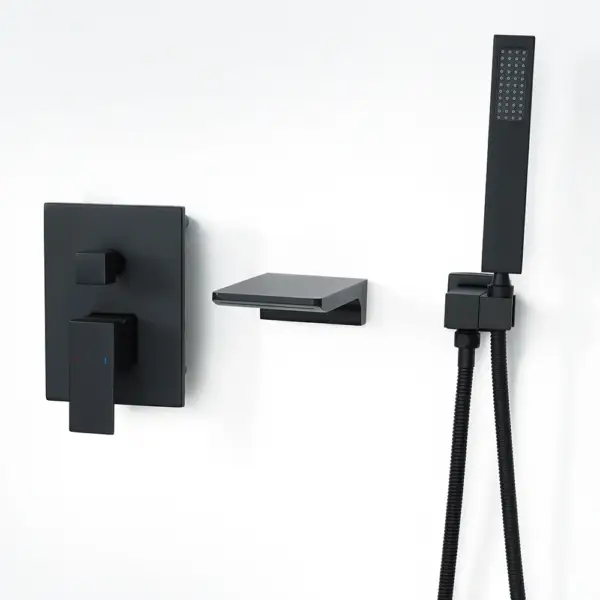Wall Mounted Waterfall Bath Filler Mixer Tap Matte Black with Hand Shower - Image 11
