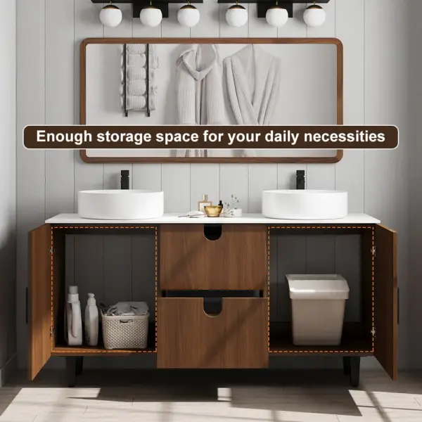1500mm Teak Wood Freestanding Double Bathroom Vanity with Top Vessel Sink - Image 6