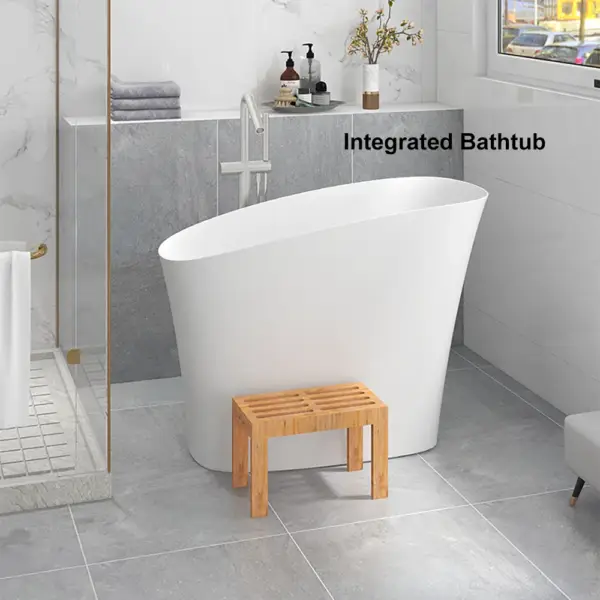 1200mm Modern Oblique Deep Freestanding Matte White Stone Resin Japanese Soaking Bath - Image 6