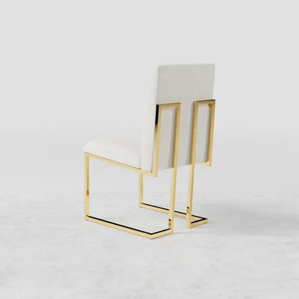 Modern Linen Dining Chair Upholstered in Beige Stainless Steel Leg Gold (Set of 2) - Image 16