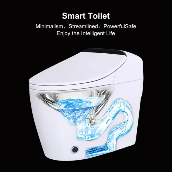 Black One-Piece Floor Mounted Elongated Smart Toilet & Bidet with Seat Horizontal Outlet - Image 17