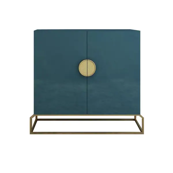 2-Door Peacock Blue Console Table Storage Cabinet Hallway Gold Accent - Image 6