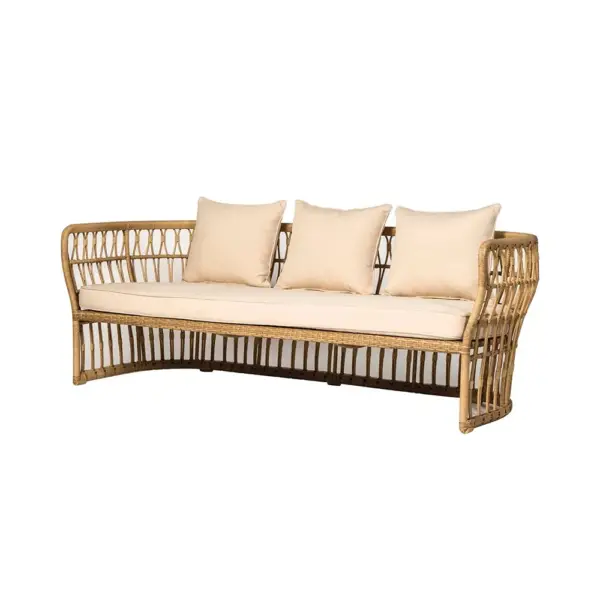 Boho 1880mm Natural Color Rattan Sofa Square Arm with Cushion Pillow - Image 5