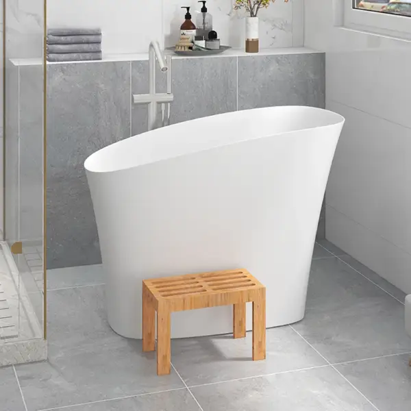 1200mm Modern Oblique Deep Freestanding Matte White Stone Resin Japanese Soaking Bath - Image 8