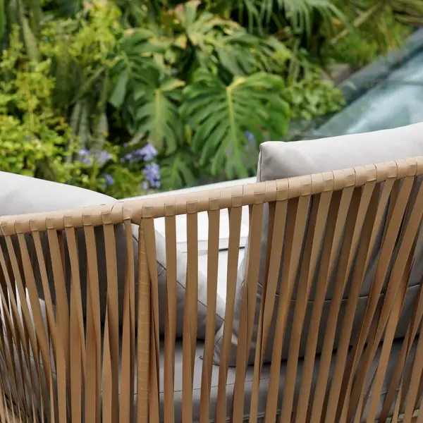 63" Rattan Outdoor Daybed with Grey Cushion Pillow Aluminum Frame - Image 9