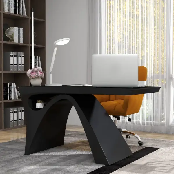 1400mm Modern Rectangular Black Computer Desk Office Desk with Pedestal Base - Image 3