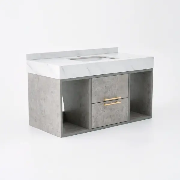 1000mm Grey Floating Bathroom Vanity with Stone Top Wall Mounted Cabinet - Image 9