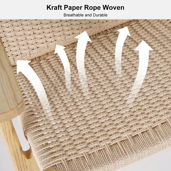 Japandi Solid Wood Outdoor Patio Lounge Chair Armchair Kraft Paper Rope Woven Seat - Image 9