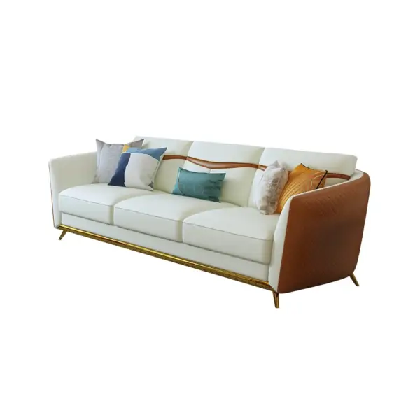 Colorg Orange Faux Leather Living Room Sofa with Single Sofa & Loveseat Set of 3 - Image 6