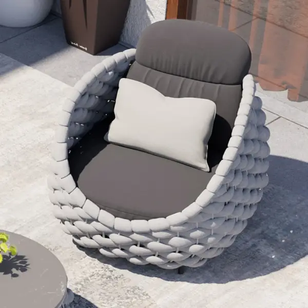 Tatta Modern Outdoor Swivel Chair 360 Degree Rotatable Gray Woven Rope Armchair Sofa - Image 2