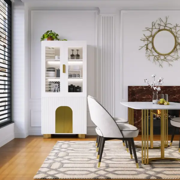 Artus Modern Off-White Storage Display Cabinet with Shelves & LED & Backboard - Image 3