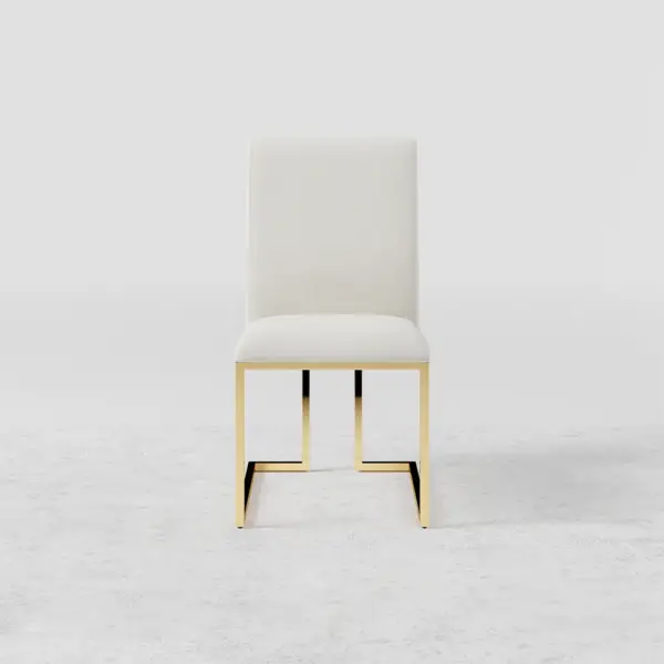 Modern Linen Dining Chair Upholstered in Beige Stainless Steel Leg Gold (Set of 2) - Image 17