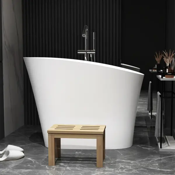 1200mm Modern Oblique Deep Freestanding Matte White Stone Resin Japanese Soaking Bath - Image 4