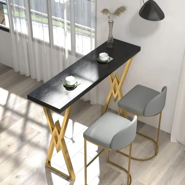 Black Rectangular Bar Height Pub Table Dining Table for Breakfast Nook Solid Wood X Base - Image 3