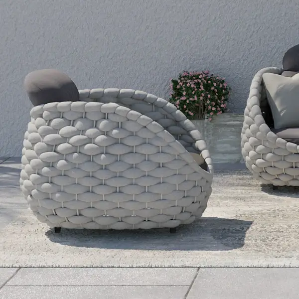 Tatta Modern Outdoor Swivel Chair 360 Degree Rotatable Gray Woven Rope Armchair Sofa - Image 5
