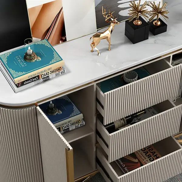 White Buffet Faux Marble Top Modern Sideboard with Stainless Steel Base - Image 4