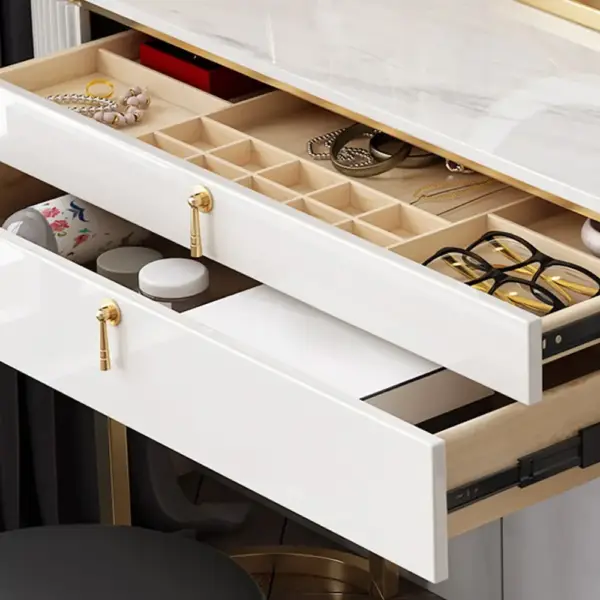Pewter Modern 5-Drawer White Makeup Vanity Table Mirror & Side Cabinet Included - Image 3