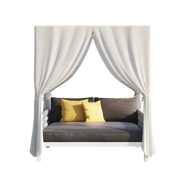 White Aluminium & Grey Woven Rope 2-Person Outdoor Patio Daybed with Canopy Curtains - Image 10