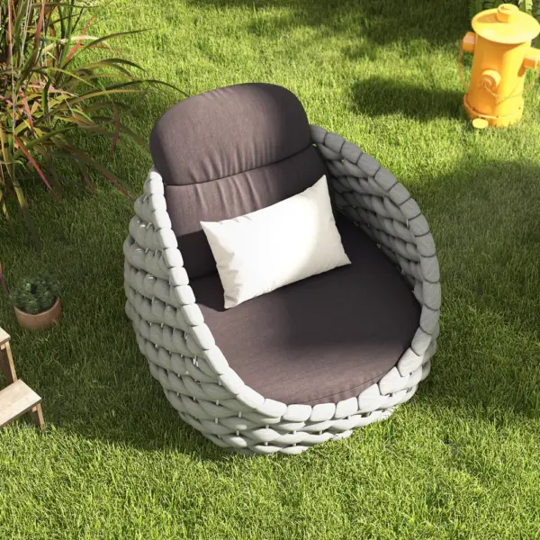 Tatta Modern Outdoor Swivel Chair 360 Degree Rotatable Gray Woven Rope Armchair Sofa - Image 4