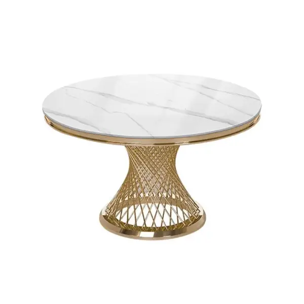 Modern 1300mm Round Dining Table Sintered Stone Tabletop Golden Stainless Steel Pedestal - Image 6