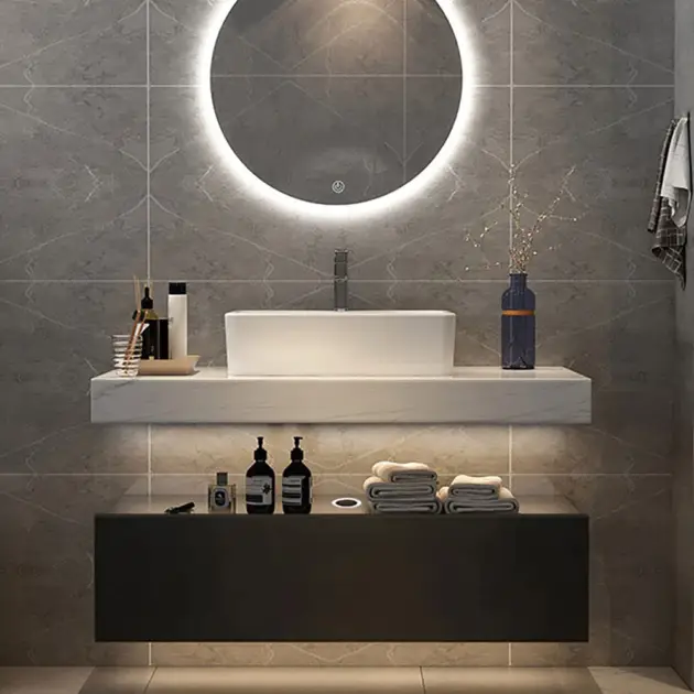 1000mm Modern Floating Bathroom Vanity Set With Single Basin White and Black
