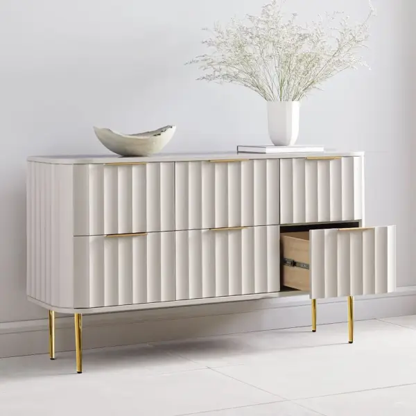 1200mmW Modern 6-Drawer White Bedroom Dresser for Storage in Gold - Image 2
