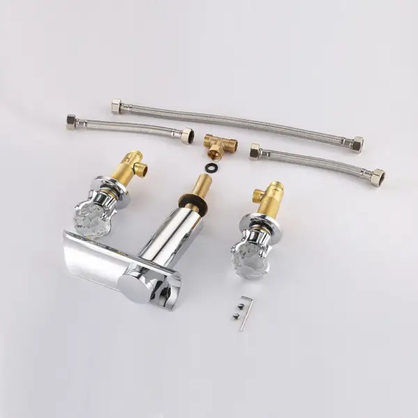 Morga Chrome Waterfall Bathroom 3 Hole Basin Tap with Crystal Handles - Image 4