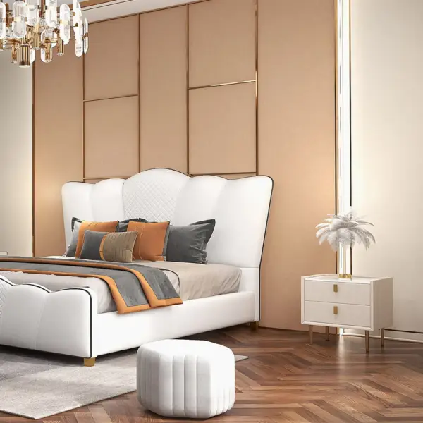 Nightstand Set of Two Modern PU Leather Bedside Table with 2 Drawers & Gold Metal Legs - Image 4