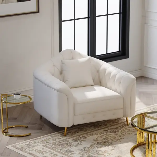 3 Pieces Beige Leather Sofa and Loveseat Living Room Set with Pillows - Image 4
