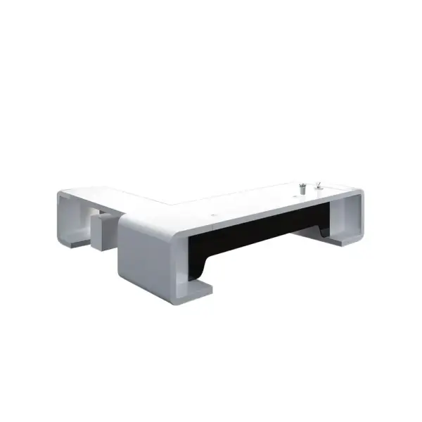 2200mm L-Shaped Modern Executive Desk of Right Hand with Drawers in White & Black - Image 7