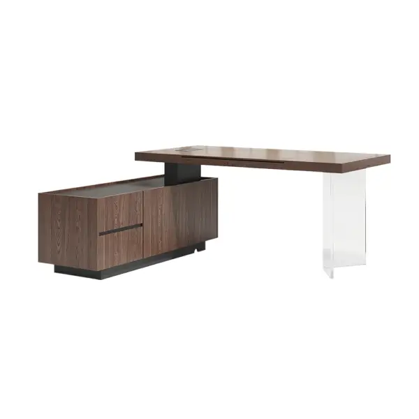 1815mm Modern Walnut Standing L-Shape Desk with Side Cabinet and lifter Desktop - Image 11