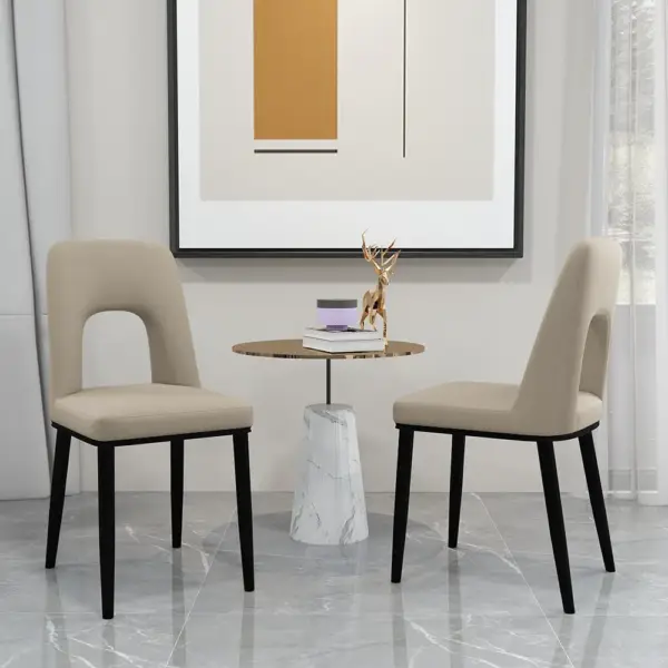 Modern Khaki Dining Chair Loop Backrest Armless Chair Carbon Steel in Black (Set of 2) - Image 3