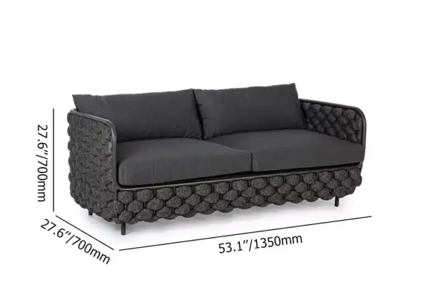 Martic 1350mm Wide Aluminium & Rope Outdoor Loveseat Patio Sofa with Cushions in Black - Image 13