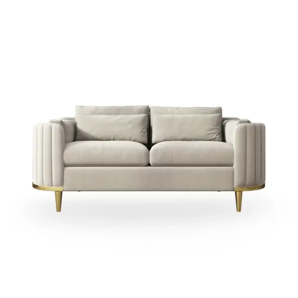 Modern Living Room Sets Grey Velvet Upholstered Chair & Loveseat & Sofa 3 Pieces - Image 6