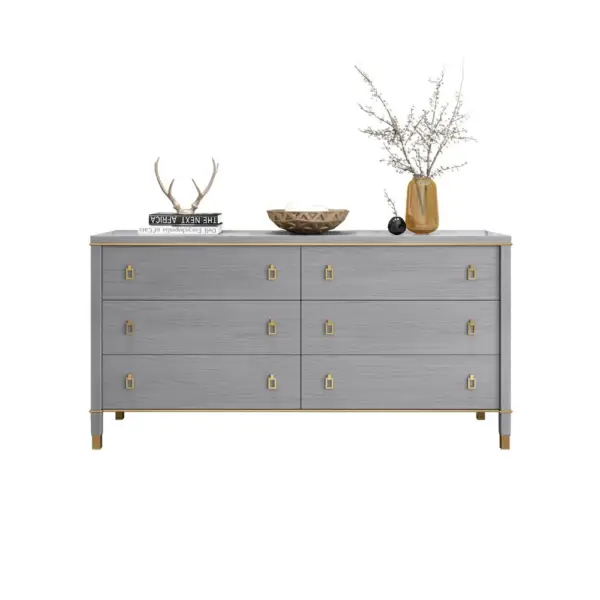 Modern Gray Dresser Chest of 6 Drawers Cabinet in Gold - Image 5