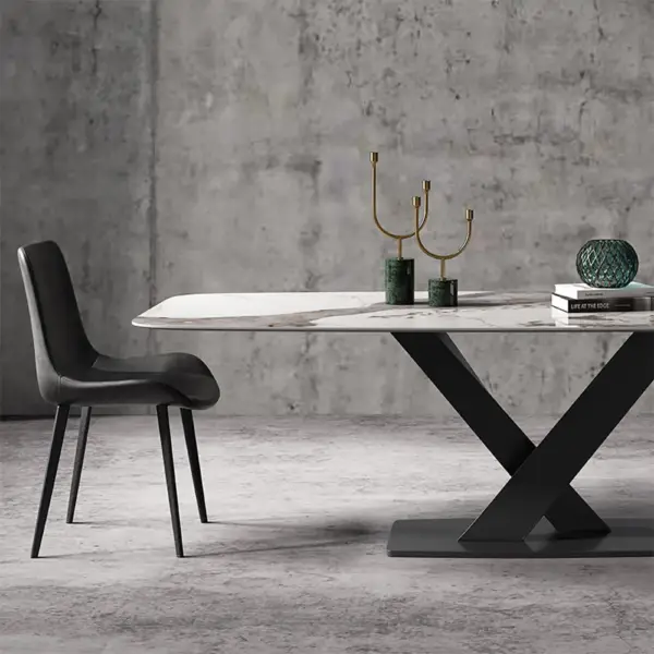 2000mm Modern Stone Top Dining Set of 9 with Upholstered Chairs - Image 4