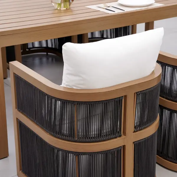 7 Pieces Outdoor Dining Set For 6 with Rectangle Table & Rope Woven Armchair in Natural - Image 7
