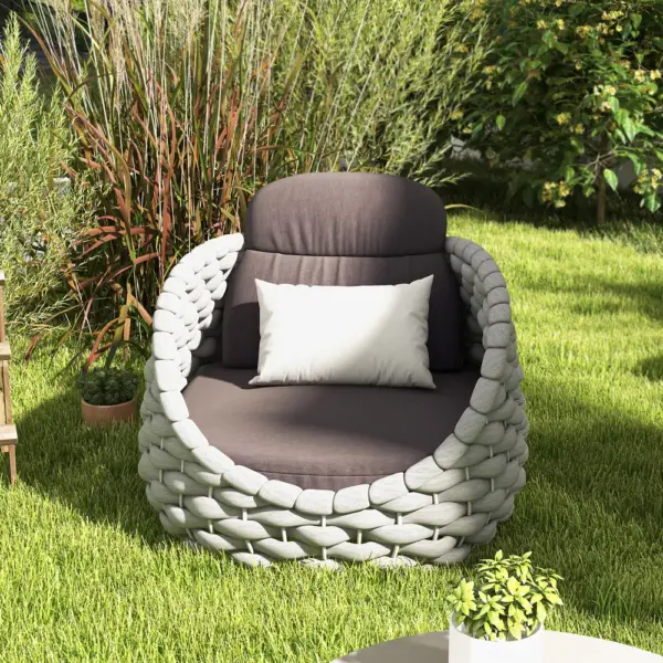 Tatta Modern Outdoor Swivel Chair 360 Degree Rotatable Gray Woven Rope Armchair Sofa - Image 3