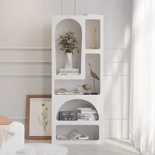 Codiys 1500mm Art Deco White Arched Bookcase Tall Open Geometric Japandi Bookshelf Wood - Image 2