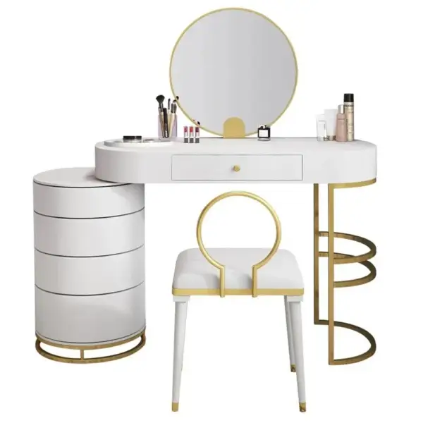 White Makeup Vanity Dressing Table with Swivel Cabinet Mirror & Stool Included - Image 5