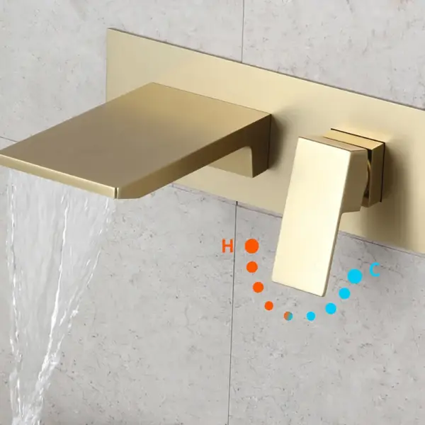 Sleek Brushed Gold Wall Mounted Single Lever Handle Waterfall Bathroom Basin Tap - Image 8